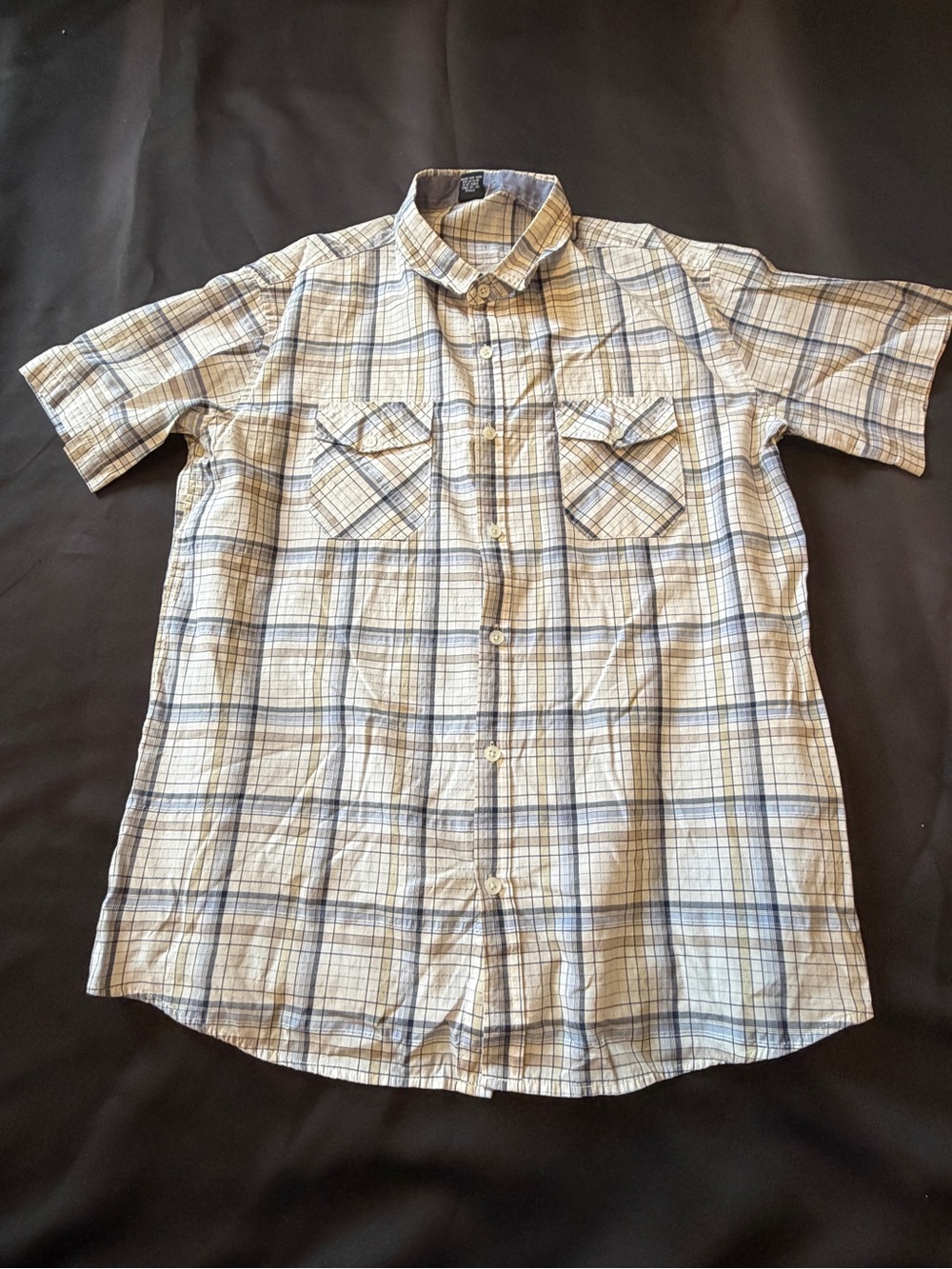 Men's Short Sleeve Plaid Button-Down Shirt - Blue & White